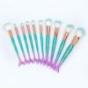10Pcs Mermaid Makeup Brushes Fish Tail Eyebrow Face Lip Blending Green