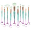 10Pcs Mermaid Makeup Brushes Fish Tail Eyebrow Face Lip Blending Green