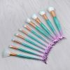 10Pcs Mermaid Makeup Brushes Fish Tail Eyebrow Face Lip Blending Green
