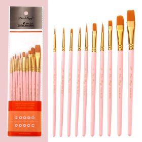 10 Pearlescent Blue Nylon Brushes Gouache And Oil Brush Set (Color: PINK)