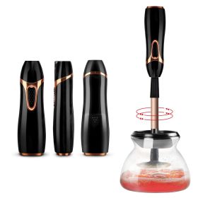 Woman Electric Makeup Brush Cleaner Dryer Set Machine Silicone Makeup Brushes Washing Cleanser Cleaning Tool (Color: BLACK)